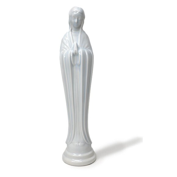 Virgin Mary Ceramic Angelic Statue Figurine Blue White Handmade Jesus Christ Pra - Picture 1 of 7